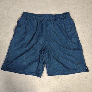 Speedo Swim Trunks Mens Medium Blue Black Stretch Lined Shorts